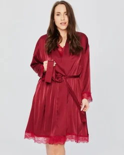 Polski Bordowy Szlafrok satynowy SELINA