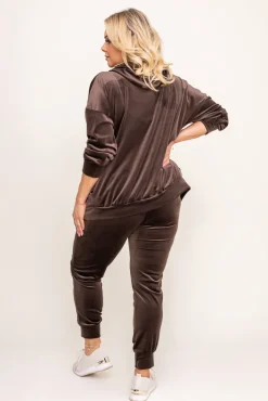 Damskie Włoski Brunatny Komplet Dresowy welurowy KARMENIO