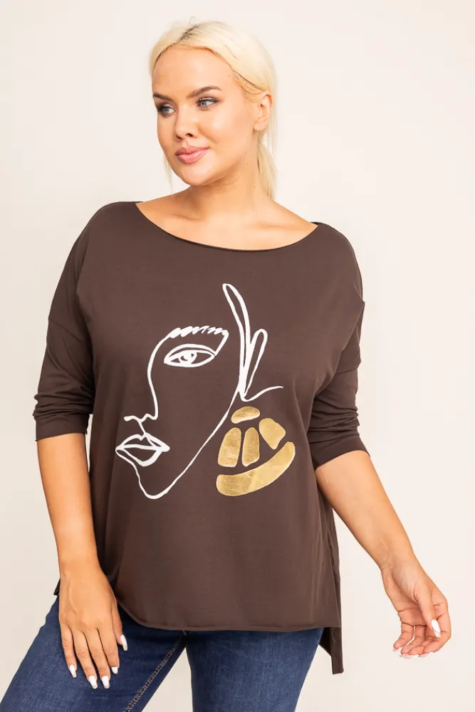 Damskie Włoski Brązowa Bluzka REVUMI Wzór 1