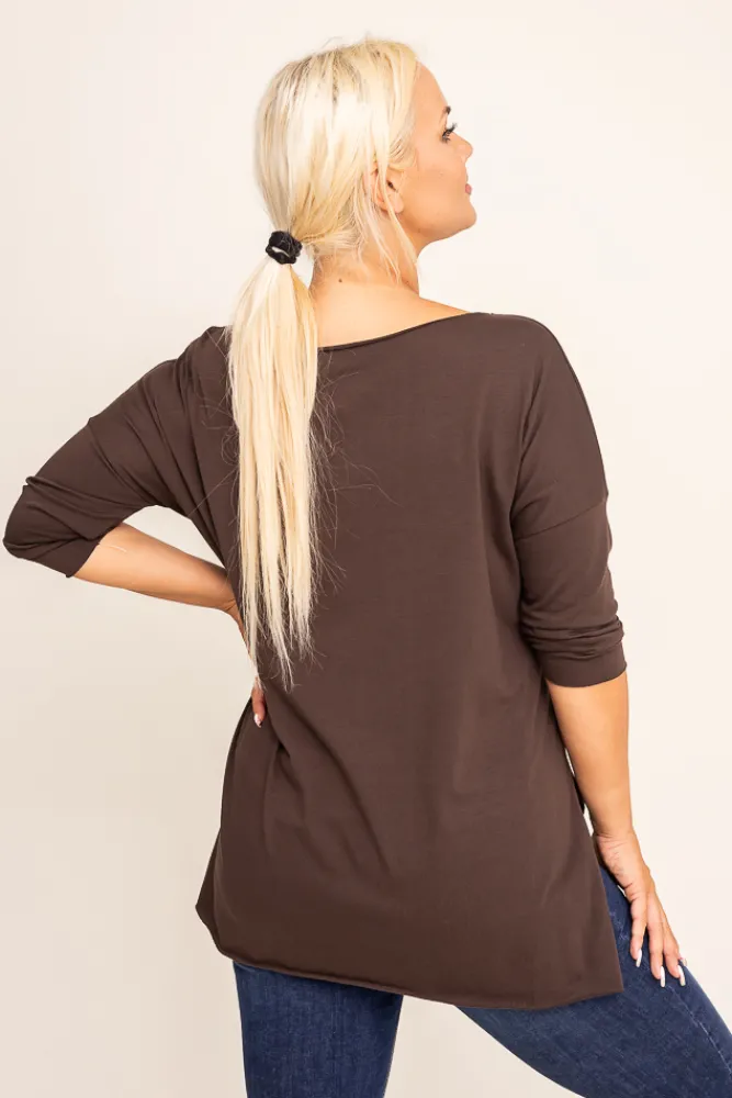 Damskie Włoski Brązowa Bluzka REVUMI Wzór 1