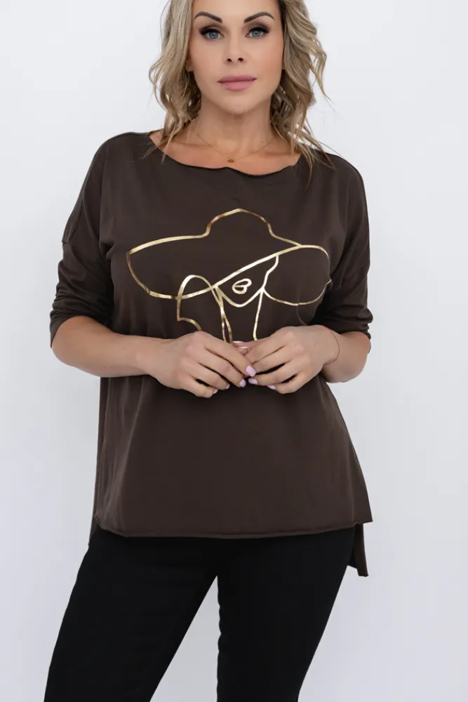 Damskie Włoski Brązowa Bluzka REVUMI Wzór 4