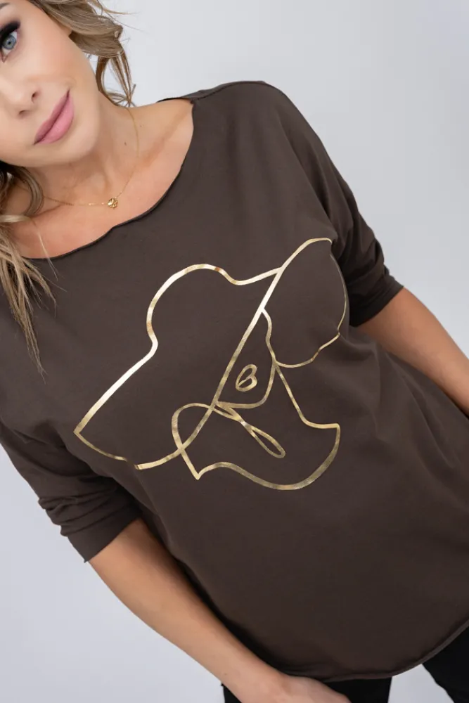 Damskie Włoski Brązowa Bluzka REVUMI Wzór 4