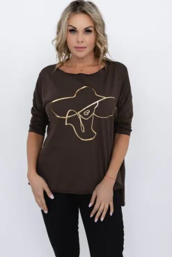 Damskie Włoski Brązowa Bluzka REVUMI Wzór 4