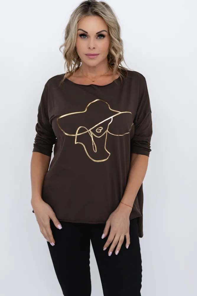 Damskie Włoski Brązowa Bluzka REVUMI Wzór 4