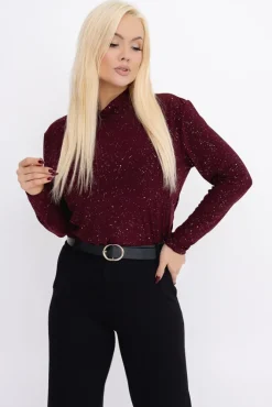 Damskie Włoski Burgundowa Bluzka błyszcząca z półgolfem LOKI