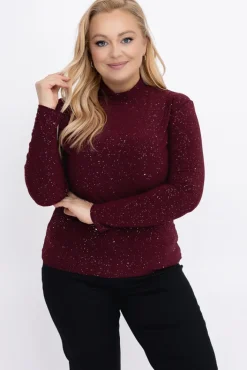 Damskie Włoski Burgundowa Bluzka błyszcząca z półgolfem LOKI