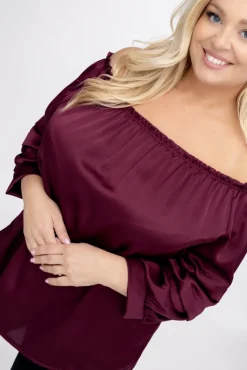 Damskie Włoski Burgundowa Bluzka z marszczonymi rękawami HENDI