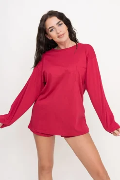 Polski Burgundowa Piżama z szortami LEKREZI