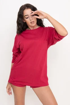 Polski Burgundowa Piżama z szortami LEKREZI