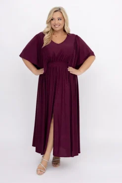Polski Burgundowa Sukienka brokatowa z marszczeniem SILVINO