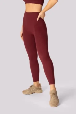 Polski Burgundowe Legginsy prążkowane RIBBED
