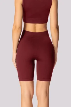 Polski Burgundowe Spodenki bikery prążkowane RIBBED