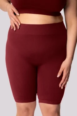 Polski Burgundowe Spodenki bikery prążkowane RIBBED