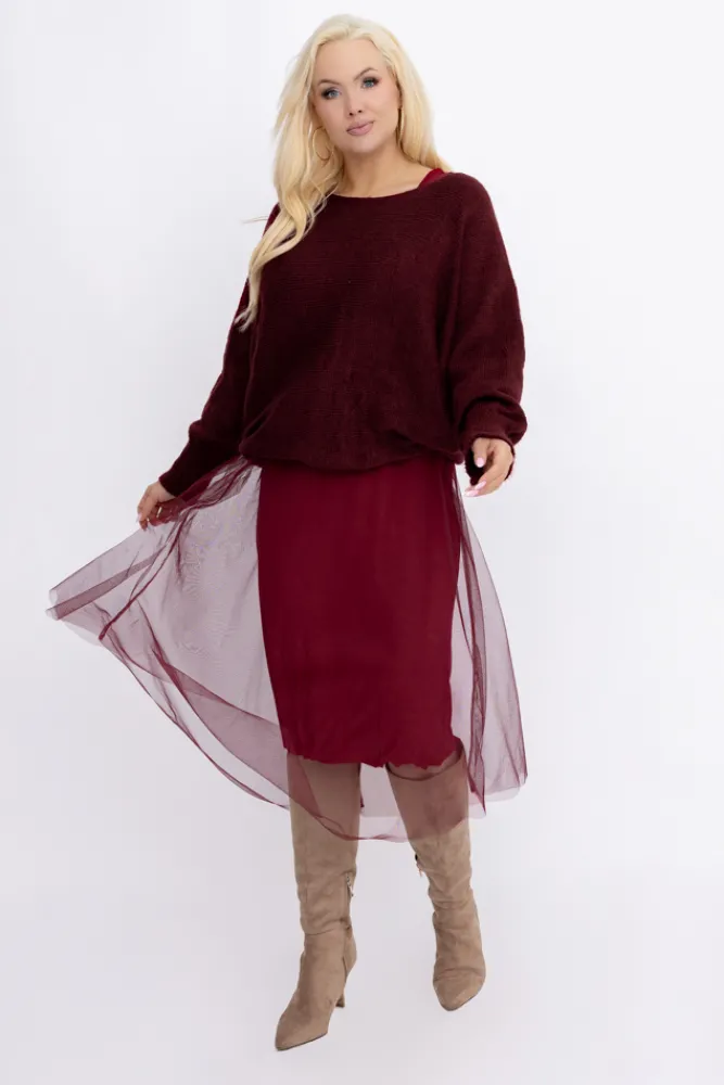 Damskie Włoski Burgundowy Komplet ze sweterkiem AMELIE