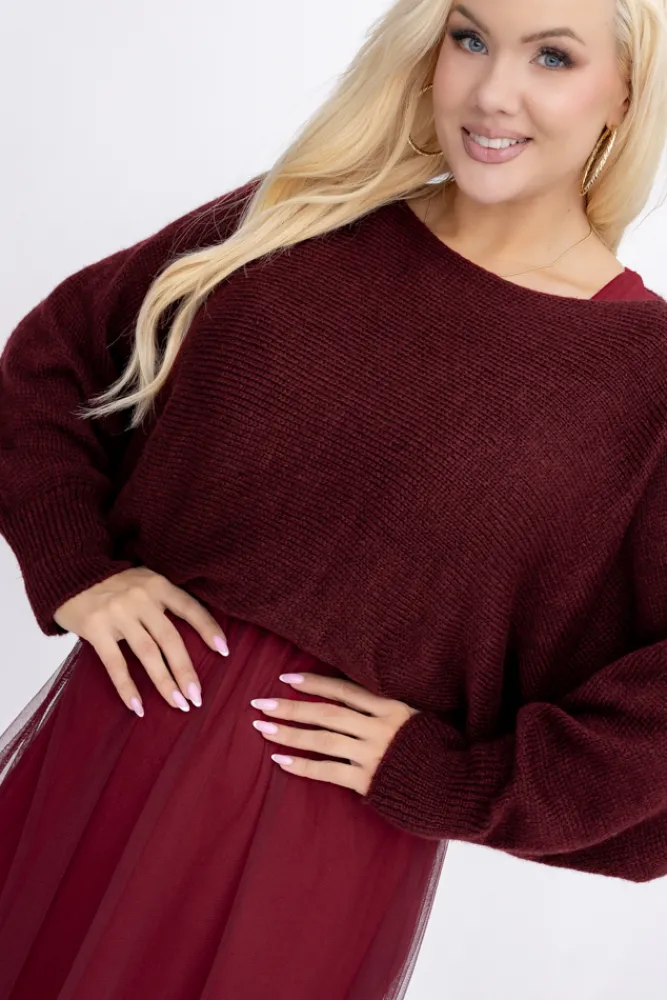 Damskie Włoski Burgundowy Komplet ze sweterkiem AMELIE