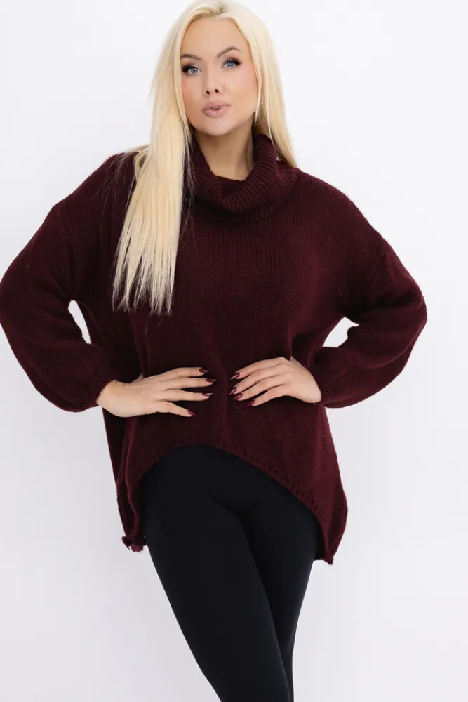 Damskie Włoski Burgundowy Sweter z golfem DELIO