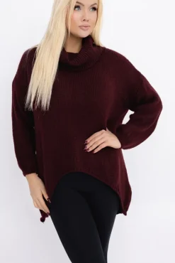 Damskie Włoski Burgundowy Sweter z golfem DELIO