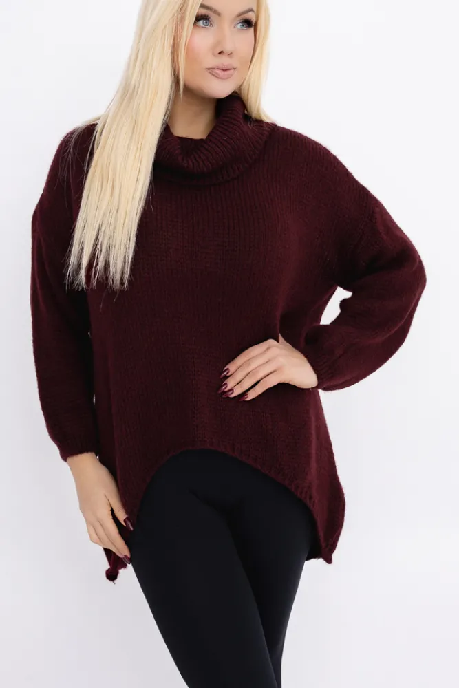 Damskie Włoski Burgundowy Sweter z golfem DELIO