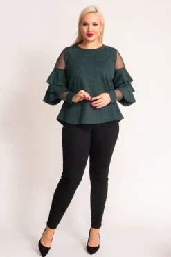 Damskie Włoski Butelkowozielona Bluzka z falbanami VELI