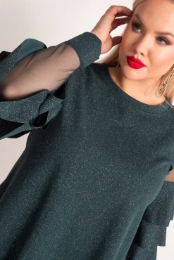 Damskie Włoski Butelkowozielona Bluzka z falbanami VELI
