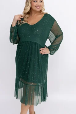 Włoski Butelkowozielona błyszcząca Sukienka siateczkowa ORUZI Wzór 1