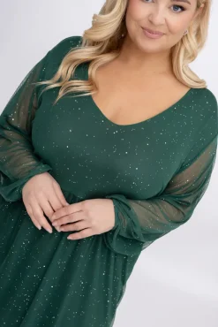 Włoski Butelkowozielona błyszcząca Sukienka siateczkowa ORUZI Wzór 1