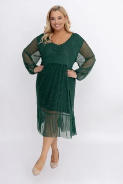 Włoski Butelkowozielona błyszcząca Sukienka siateczkowa ORUZI Wzór 1