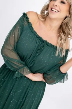 Włoski Butelkowozielona błyszcząca Sukienka siateczkowa RAGIA Wzór 1