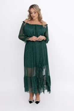 Włoski Butelkowozielona błyszcząca Sukienka siateczkowa RAGIA Wzór 1