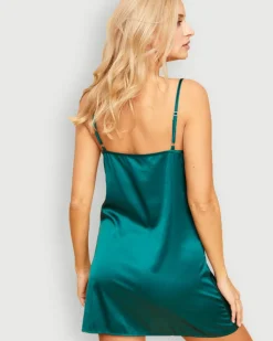 Polski Butelkowozielona Koszula nocna satynowa VERONA