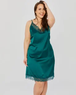 Polski Butelkowozielona Koszula nocna satynowa SELINA