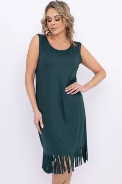 Polski Butelkowozielona Sukienka z frędzlami RIVIO