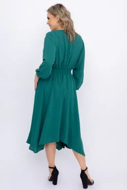 Polski Butelkowozielona Sukienka z marszczeniem MILIO