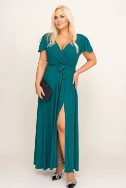 Polski Butelkowozielona Sukienka brokatowa HESIO