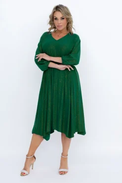Polski Butelkowozielona Sukienka brokatowa z marszczeniem BAGOZIA