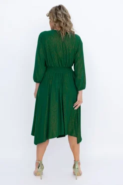 Polski Butelkowozielona Sukienka brokatowa z marszczeniem BAGOZIA
