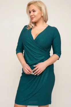 Polski Butelkowozielona Sukienka brokatowa BRILIA