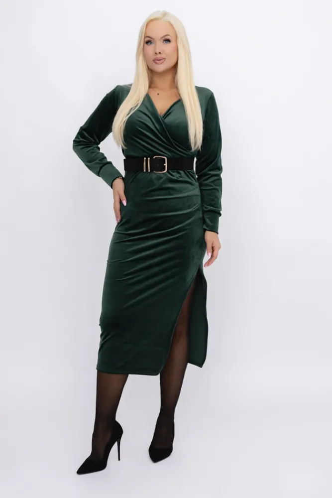 Włoski Butelkowozielona Sukienka welurowa BAKARIA