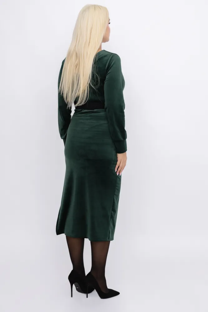 Włoski Butelkowozielona Sukienka welurowa BAKARIA