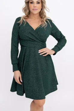 Włoski Butelkowozielona Sukienka błyszcząca KAMERIO