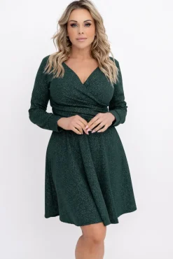 Włoski Butelkowozielona Sukienka błyszcząca KAMERIO