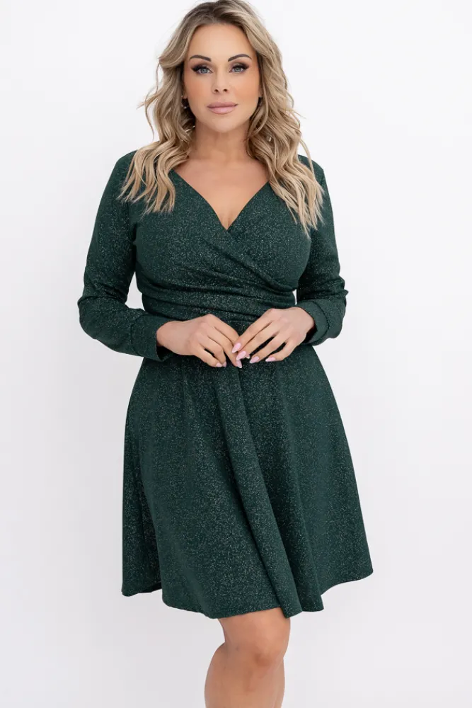 Włoski Butelkowozielona Sukienka błyszcząca KAMERIO