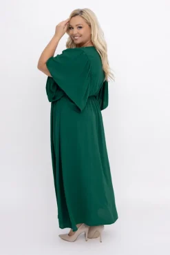 Polski Butelkowozielona Sukienka z marszczeniem VELUZINO