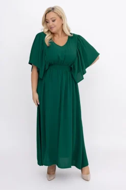 Polski Butelkowozielona Sukienka z marszczeniem VELUZINO