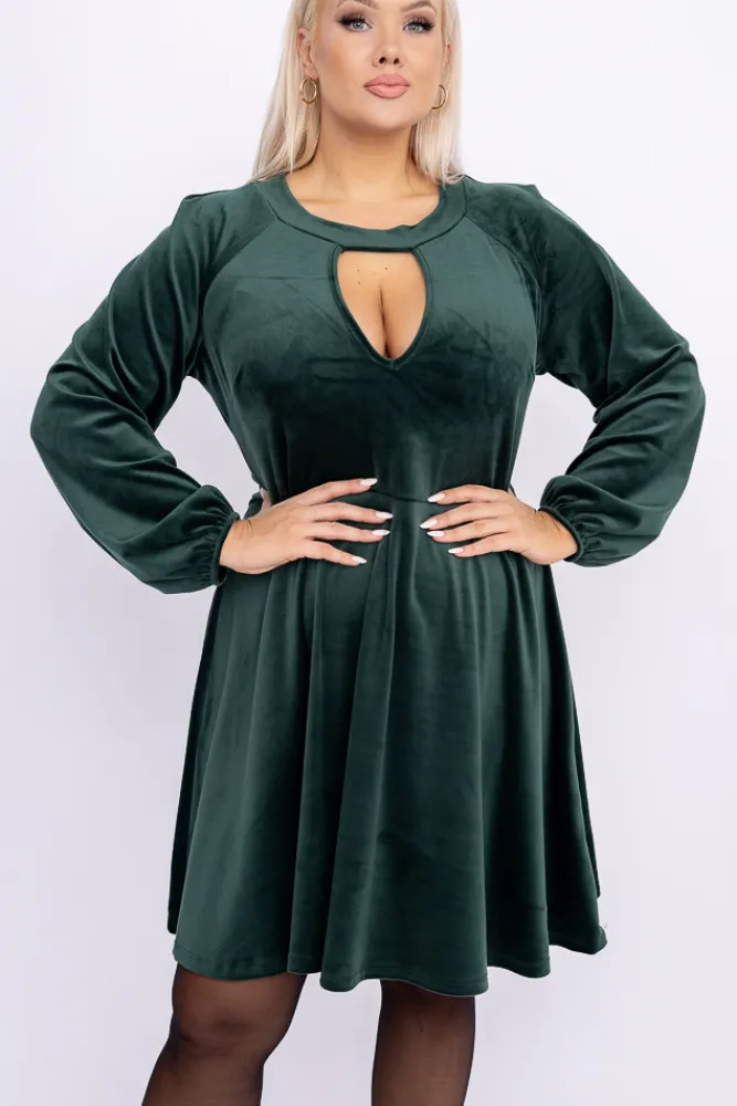 Włoski Butelkowozielona Sukienka welurowa NELMI