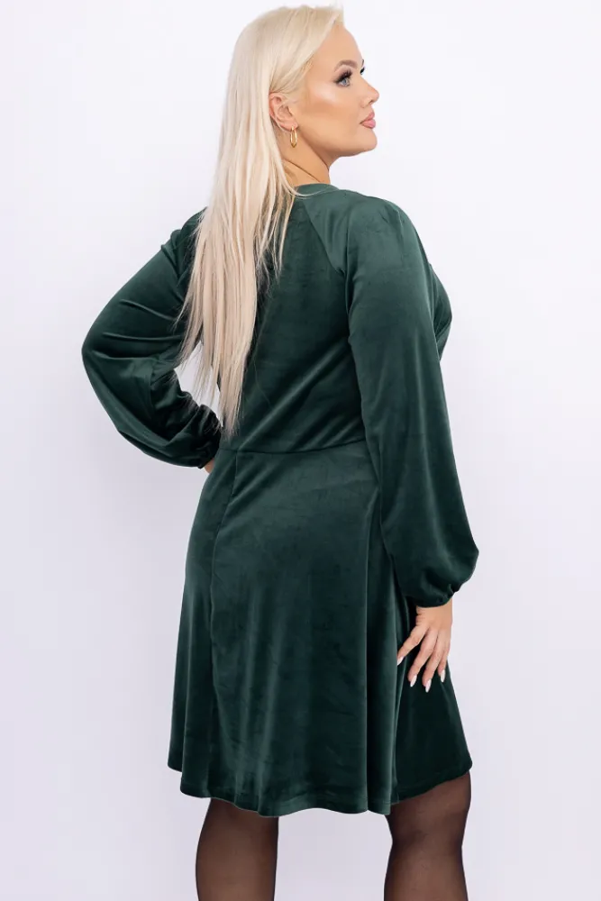 Włoski Butelkowozielona Sukienka welurowa NELMI