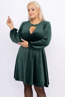 Włoski Butelkowozielona Sukienka welurowa NELMI