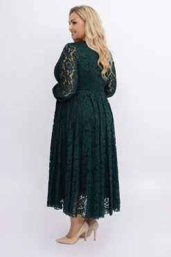 Włoski Butelkowozielona Sukienka koronkowa VERIENA