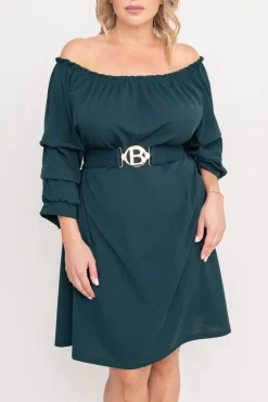 Włoski Butelkowozielona Sukienka z paskiem VOUGI