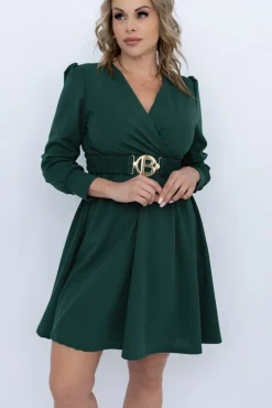 Włoski Butelkowozielona Sukienka z paskiem SARMANIA